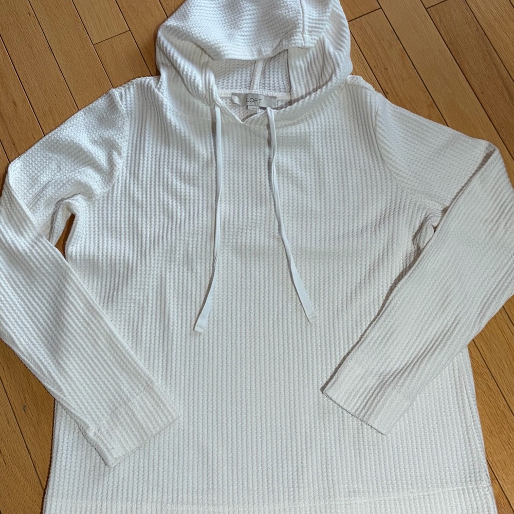 LOFT Cream Textured Knit Hoodie - size Medium